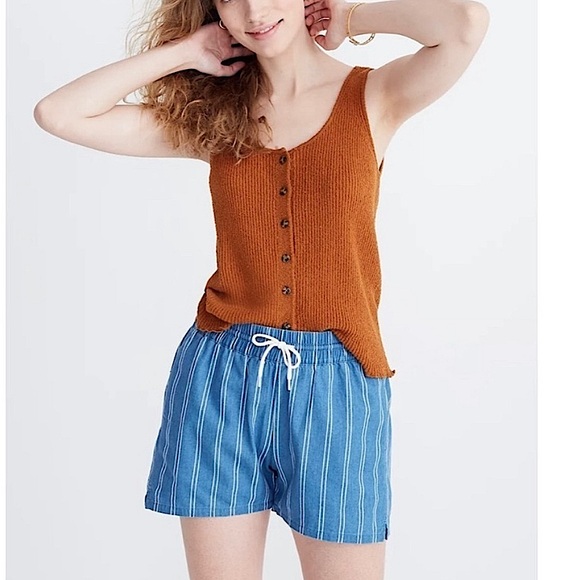 Madewell Pants - Madewell Blue Stripe Drawstring Pull On Short